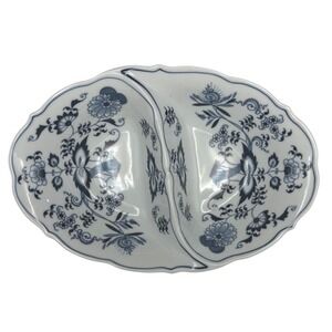 Blue Danube Divided Serving Dish Relish Tray Blue Onion White Blue Excellent 10"